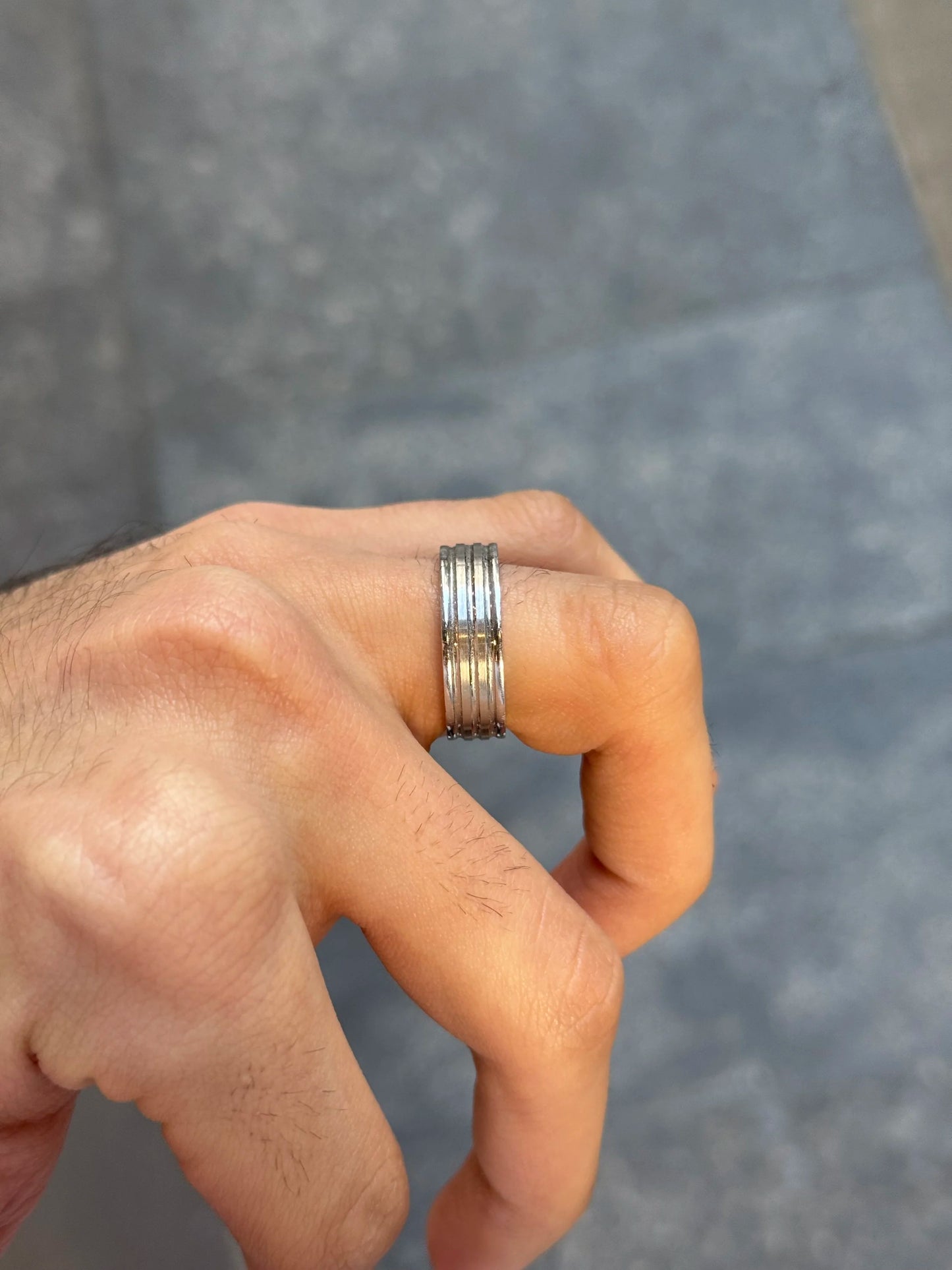 Men's 3 Row Beveled Matte and Polish Finish Wedding Band