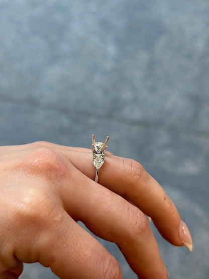 Ladies White Gold and Pear Side Stones Engagement Ring
