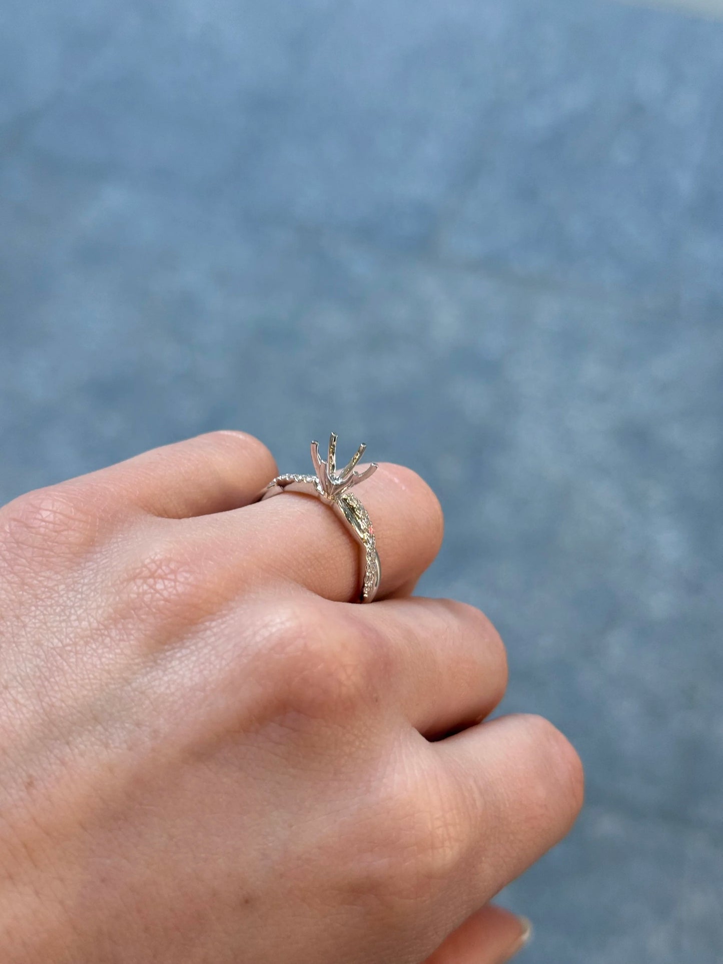 Ladies White Gold Diamond and Gold Twist Band Engagement Ring