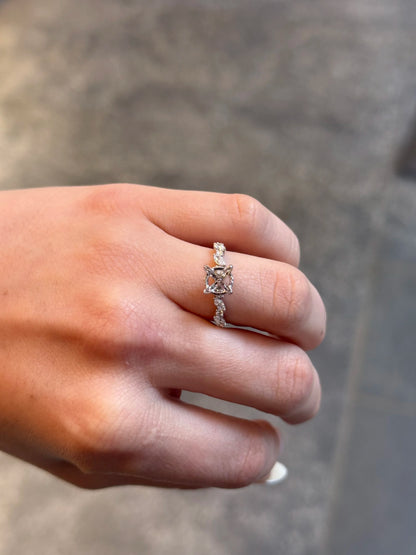 Ladies White Gold Under Halo and Side Round and Marquise Diamond Engagement Ring