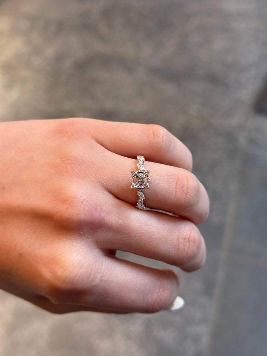 Ladies White Gold Under Halo and Side Round and Marquise Diamond Engagement Ring