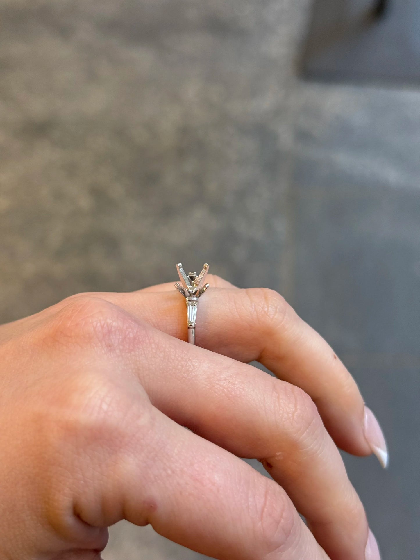 Ladies White Gold and Baguette Side Stone Engagement Ring