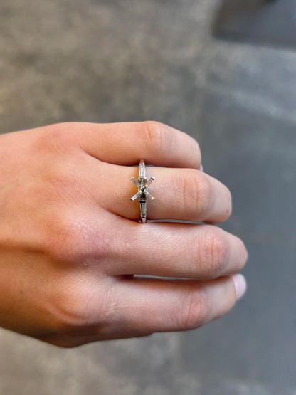 Ladies White Gold and Baguette Side Stone Engagement Ring