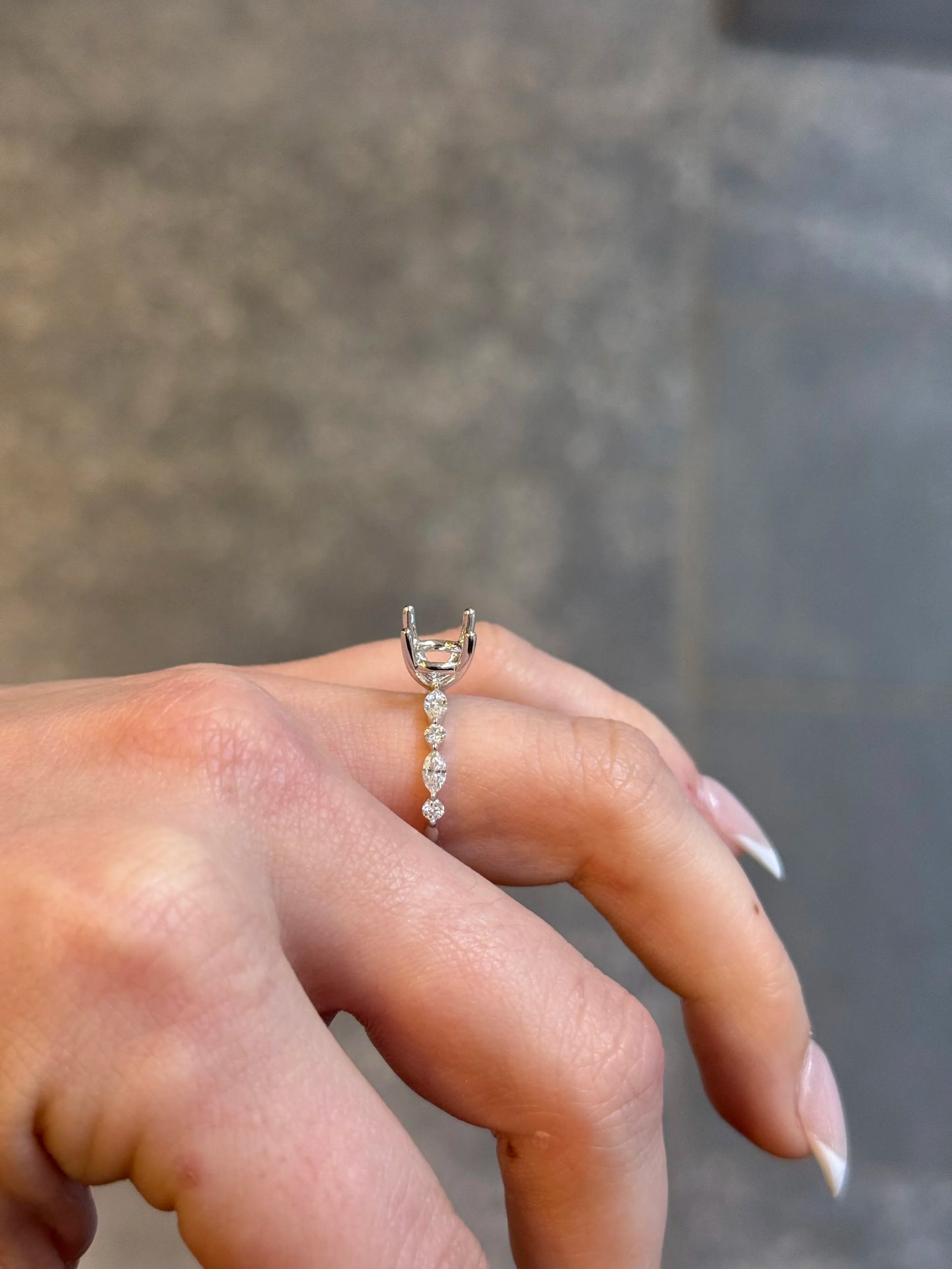 Ladies White Gold Side Round and Marquise Diamond Engagement Ring