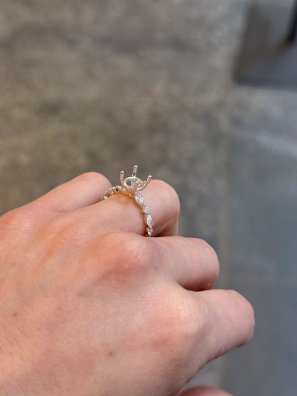 Ladies White Gold Side Round and Marquise Diamond Engagement Ring