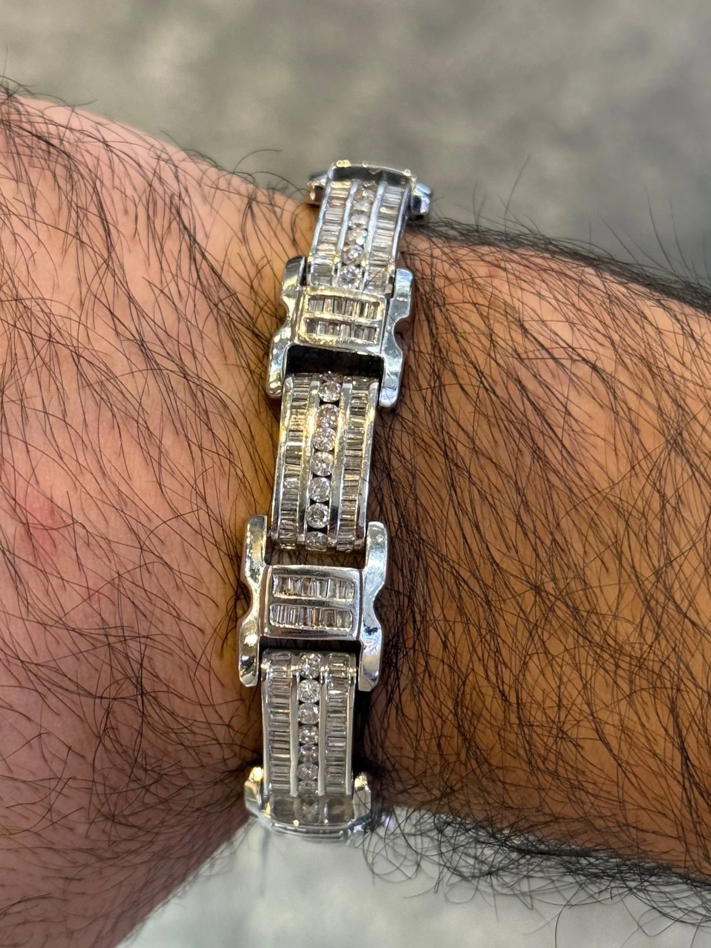Men’s Large Fancy Round and Baguette Diamond Bracelet