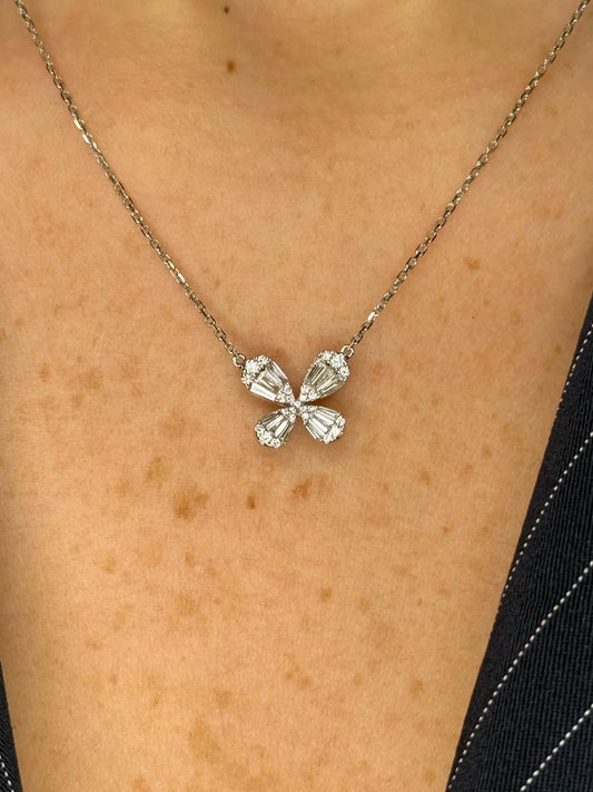 Ladies Round Diamond and Baguette Butterfly Pendant