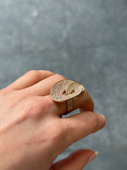 Ladies Yellow Gold Pave Set Diamond Ring