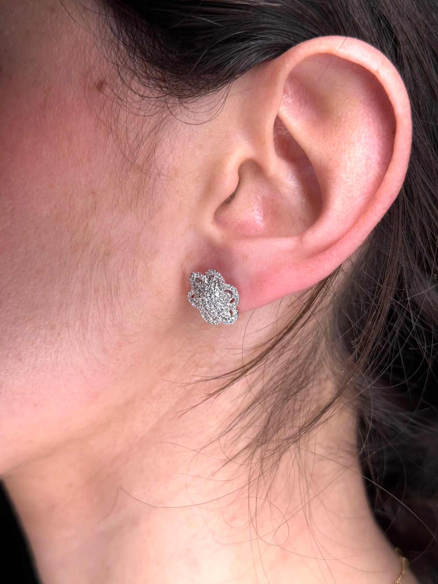 Ladies Flower Cluster Diamond Earrings