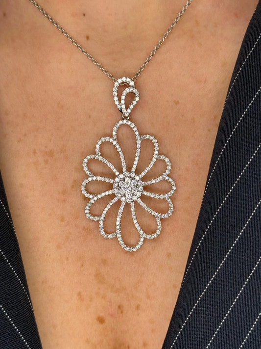 Ladies Large Flower Diamond Pendant