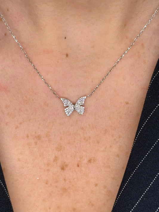 Ladies Pave Set Mini Diamond Butterfly Pendant