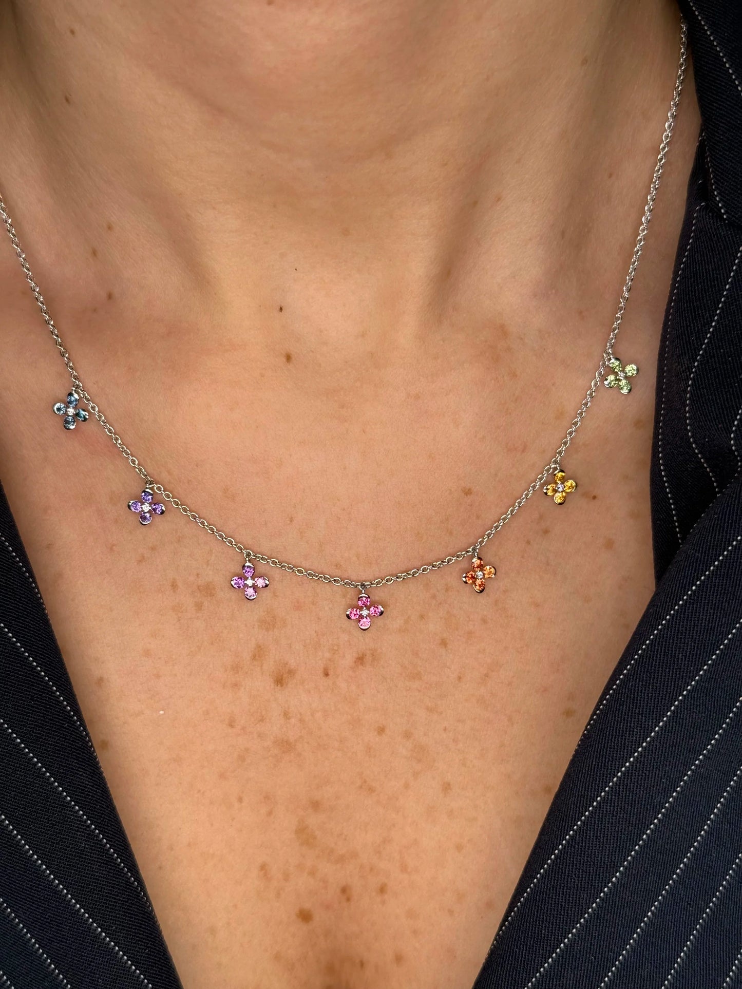 Ladies Sapphire Flower Necklace