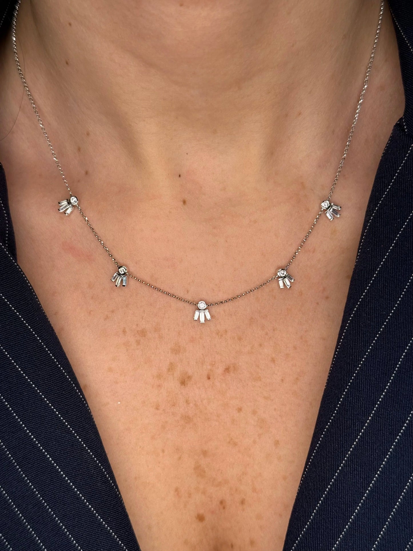 Ladies Baguette and Round Diamond Necklace
