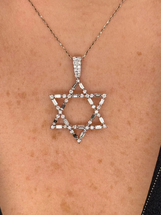 Ladies Round and Baguette Star Of David Pendant
