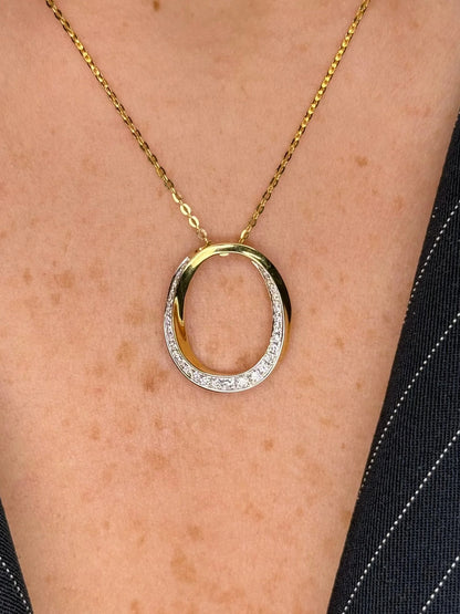 Ladies Hallow Circle Round Diamond and Gold Pendant