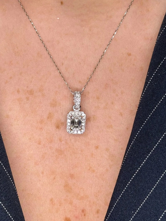 Ladies Emerald Halo Diamond Pendant