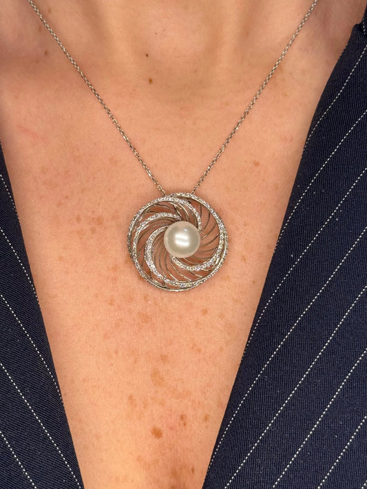 Ladies Spaced Out Diamond and Pearl Pendant