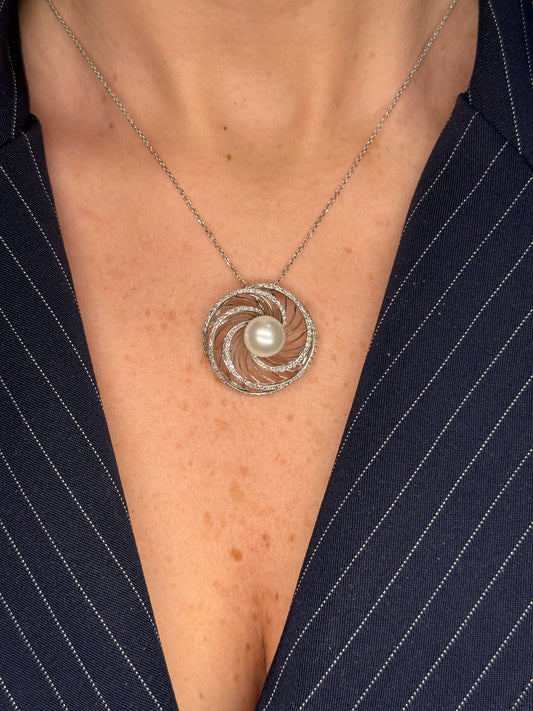 Ladies Spaced Out Diamond and Pearl Pendant