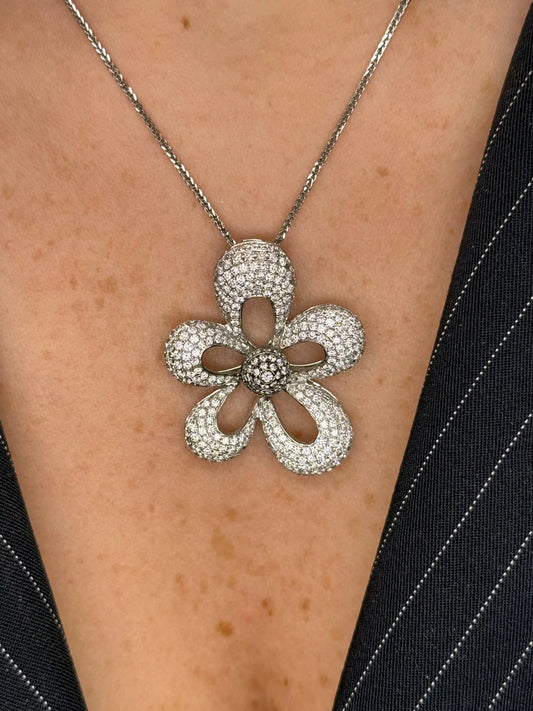 Ladies Pave Set Flower Pendant