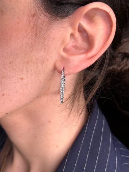 Ladies Oval Shaped White Gold Small Diamond Hoops