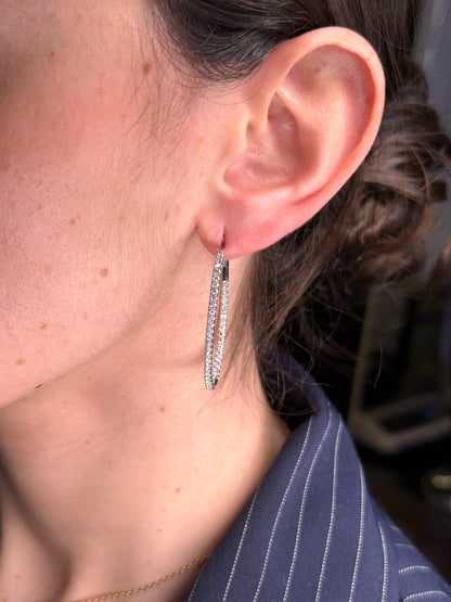 Ladies Oval Shaped White Gold Large Diamond Hoops