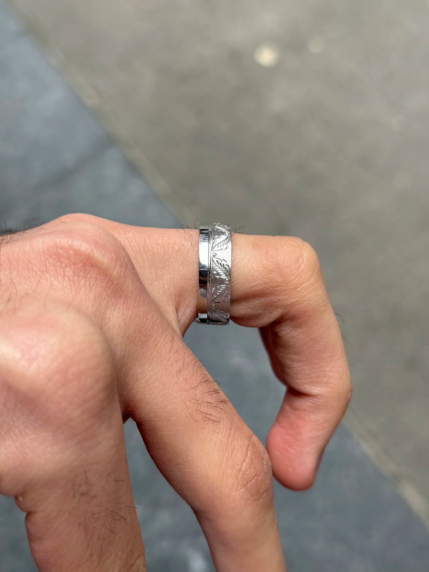 Men's Half Hand Engraved Half Polish Wedding Band