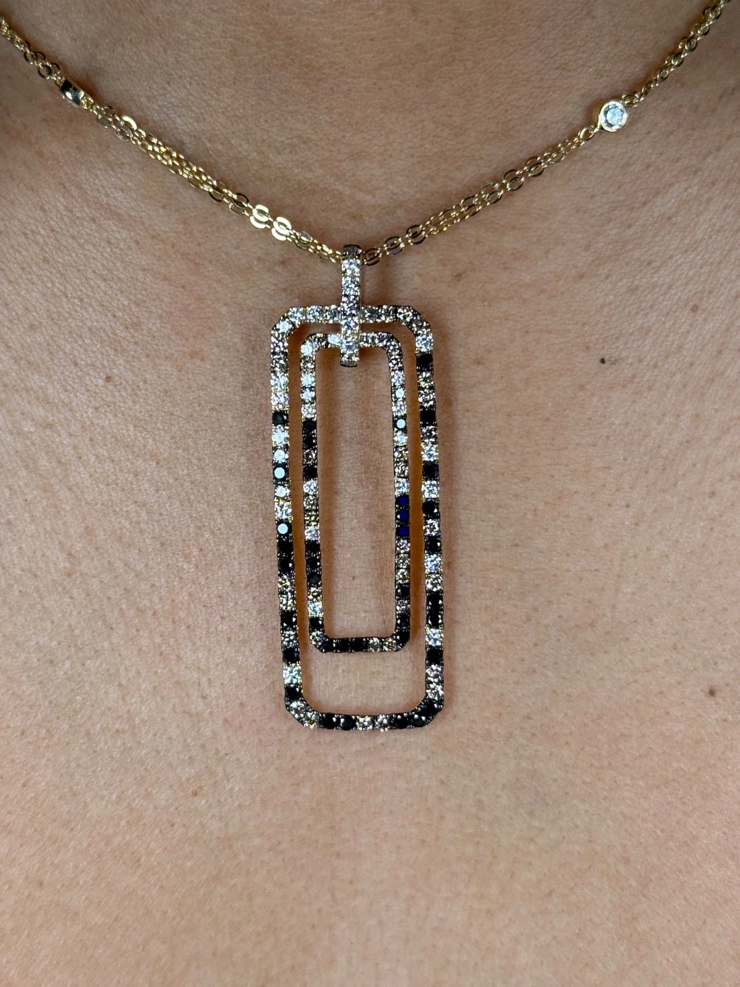 Ladies Two Layer Rectangular Shape Multicolor Diamond Pendant