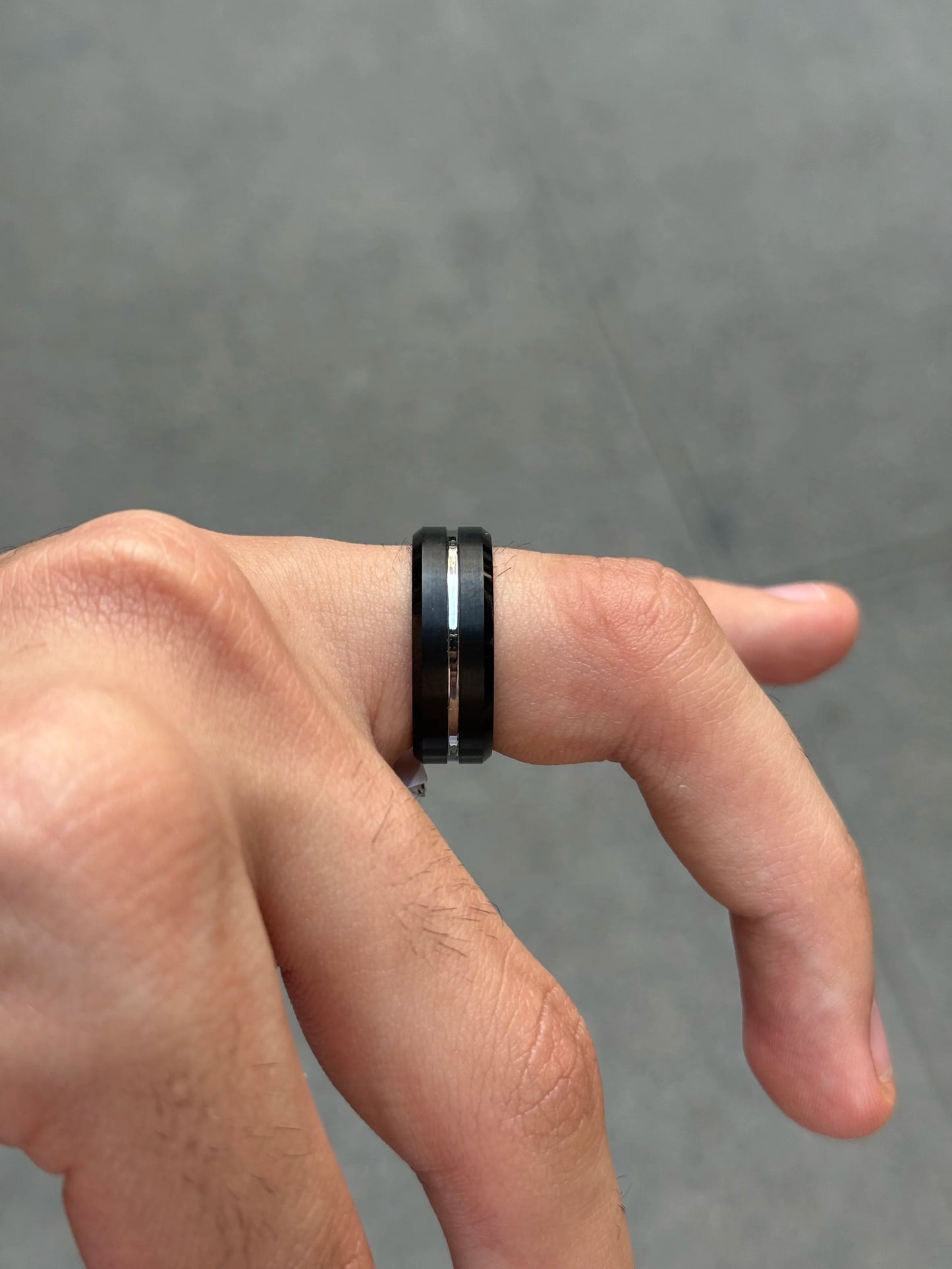 Men's Black with Row of White Wedding Band