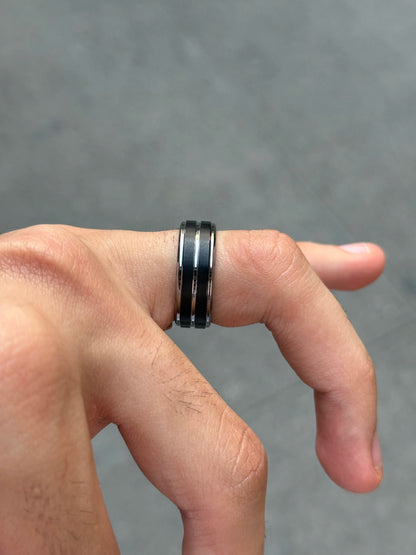 Men's Alternating Silver and Black Wedding Band