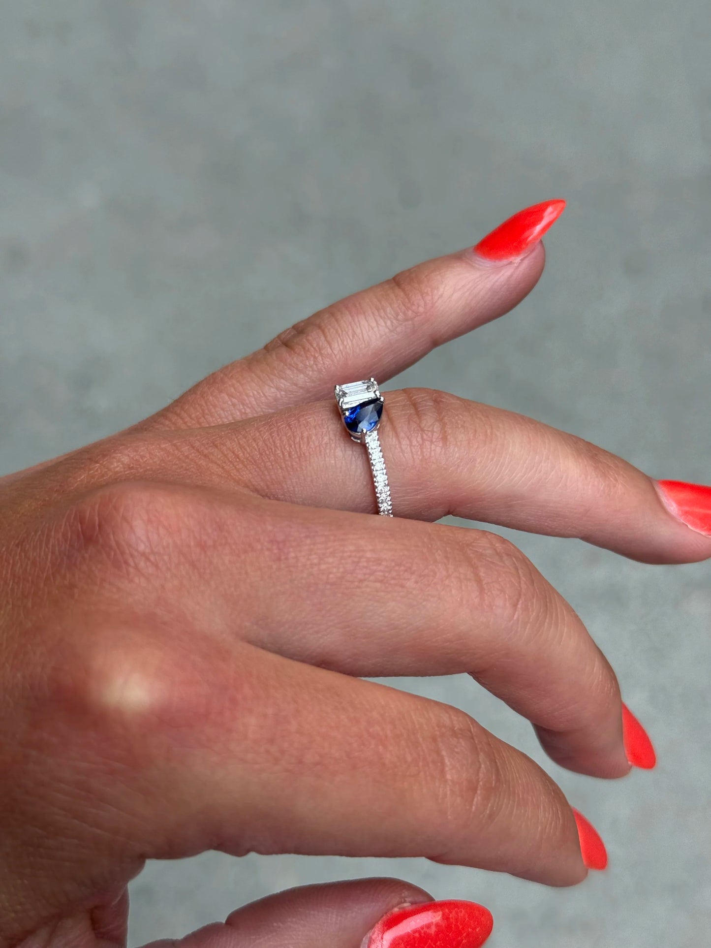 Ladies Sapphire Pear and Emerald Diamond Ring