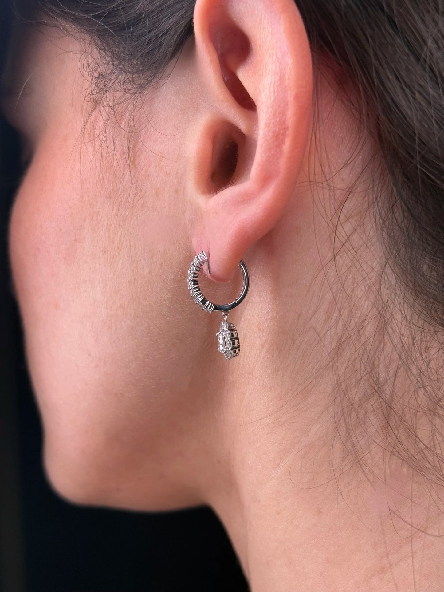Ladies Center Oval Stone Dangle Diamond Earrings