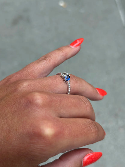 Ladies Sapphire Pear and Emerald Diamond Ring