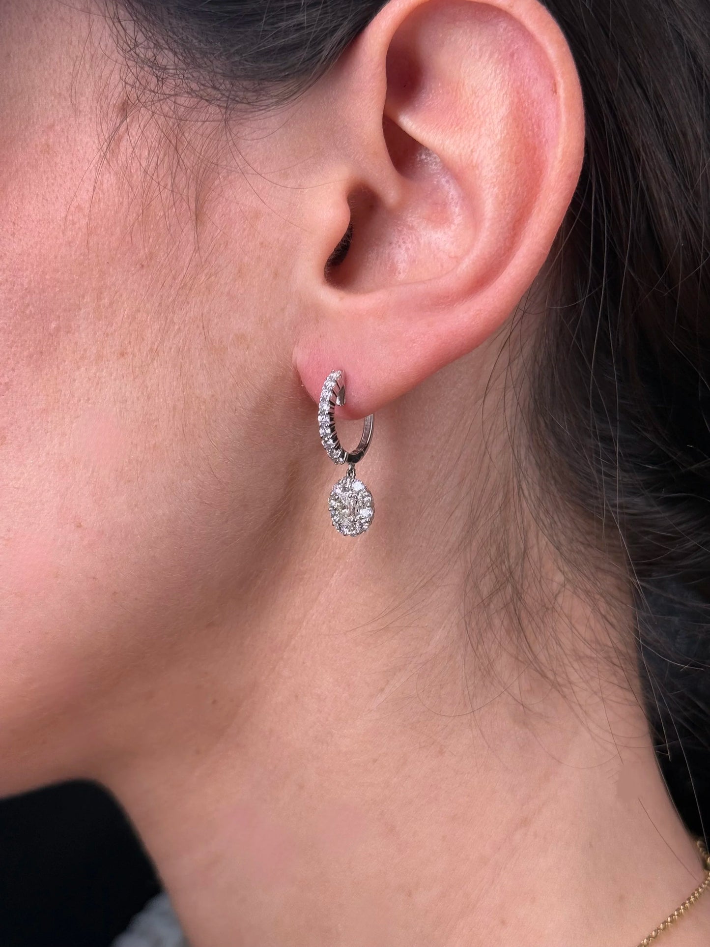 Ladies Center Oval Stone Dangle Diamond Earrings