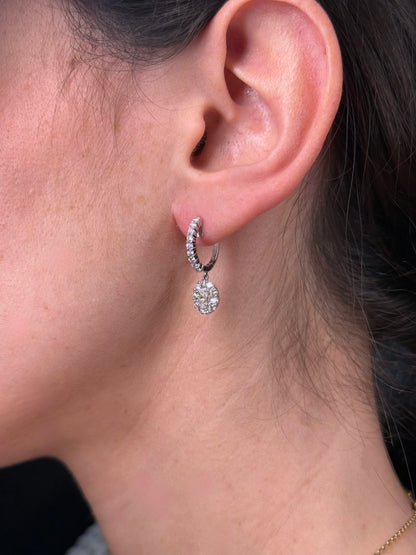Ladies Center Oval Stone Dangle Diamond Earrings