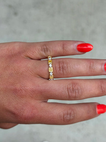 Ladies Alternating Yellow Radiant and Round Diamond Ring
