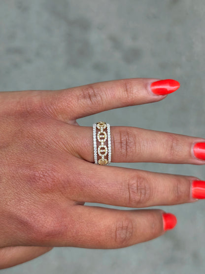 Ladies Wide Link Design Diamond Ring