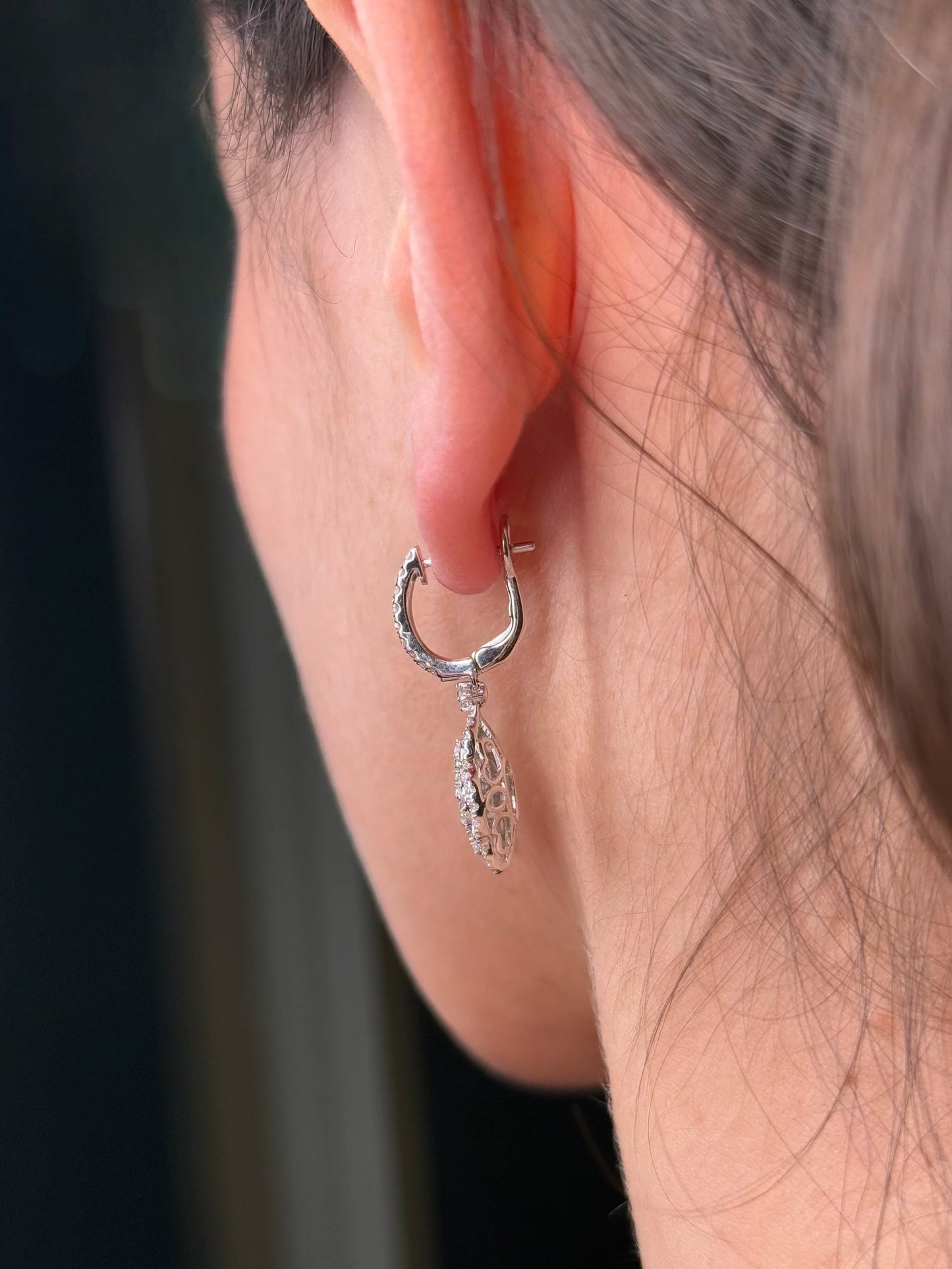 Ladies Cluster Halo Clover Dangle Earrings