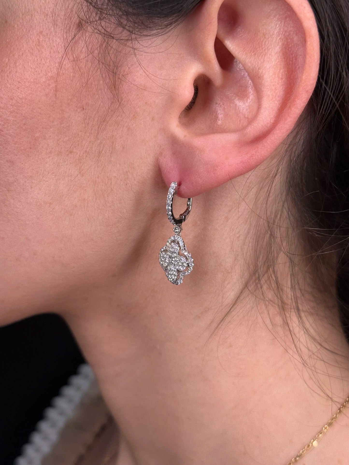 Ladies Cluster Halo Clover Dangle Earrings