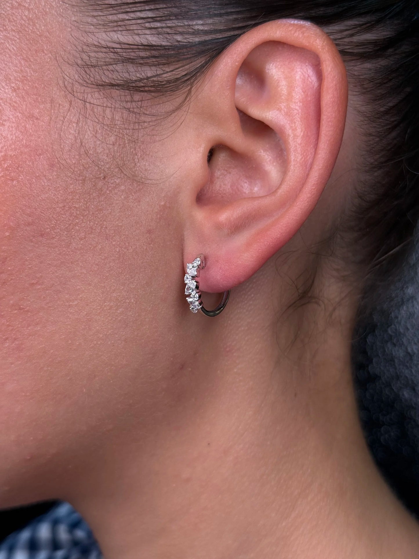 Ladies Alternating Marquise and Round Diamond Huggie
