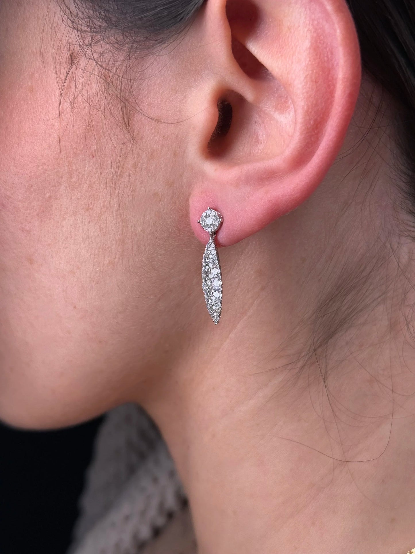 Ladies Diamond Cluster Dangle Earrings