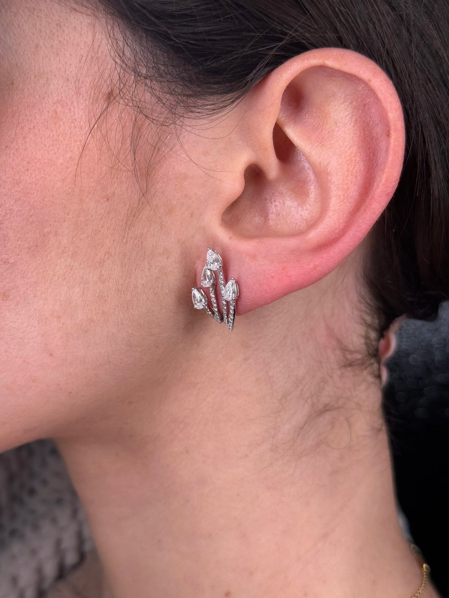 Ladies Elegant Pear and Round Diamond Earrings