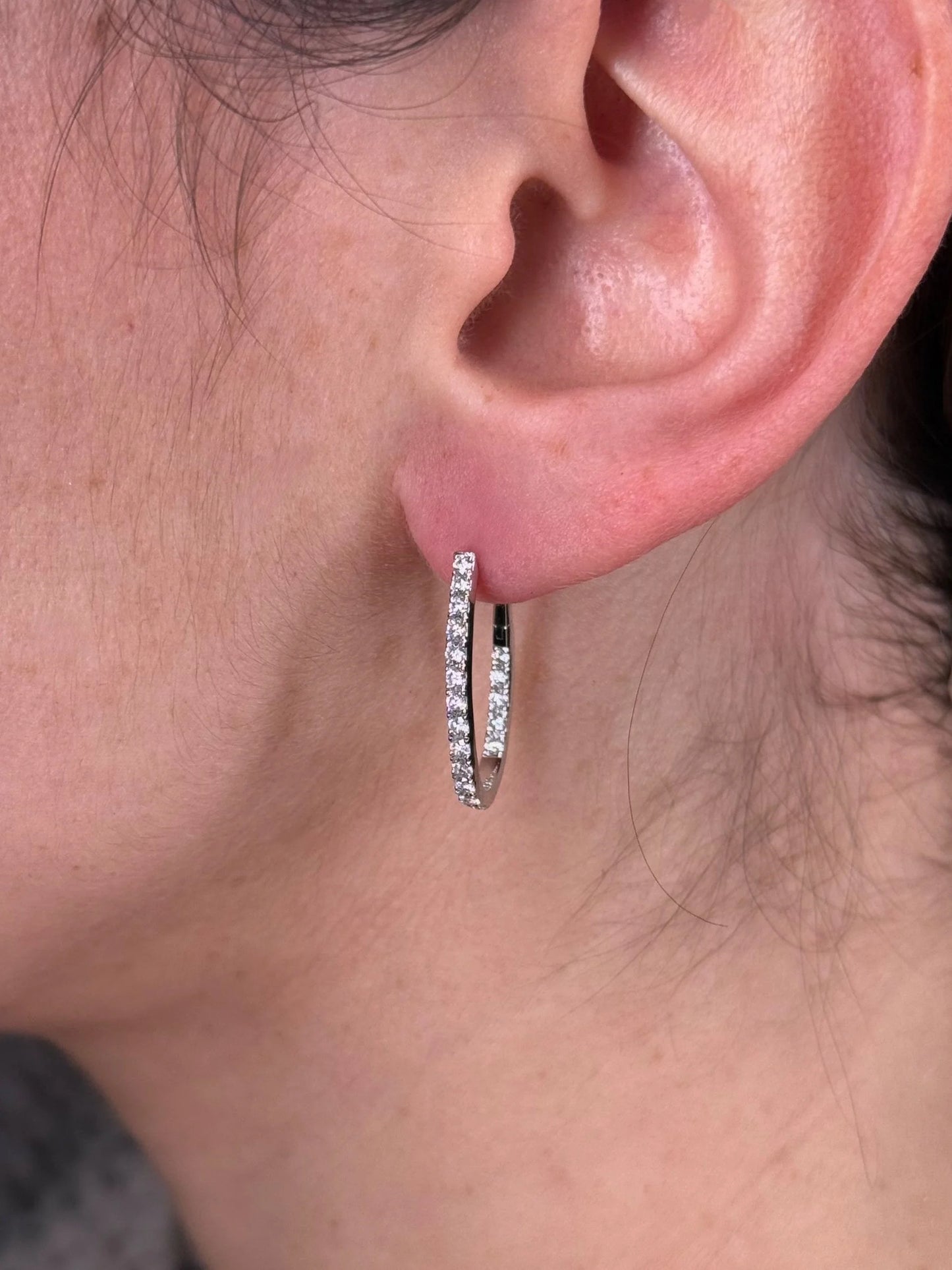 Ladies Oval Shape Twist Diamond Hoops