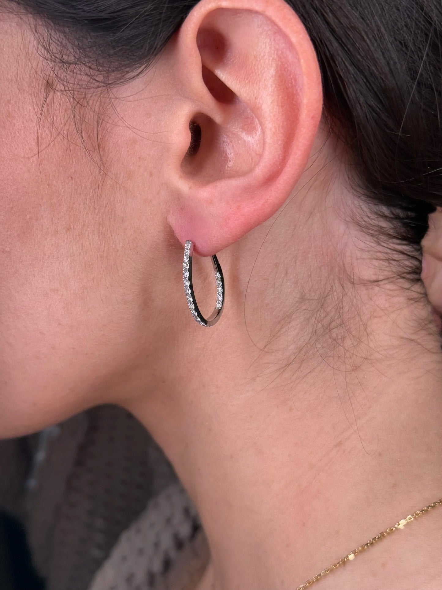 Ladies Oval Shape Twist Diamond Hoops