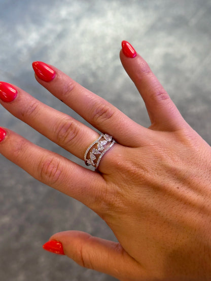 Ladies Alternating Pear Wide Diamond Ring