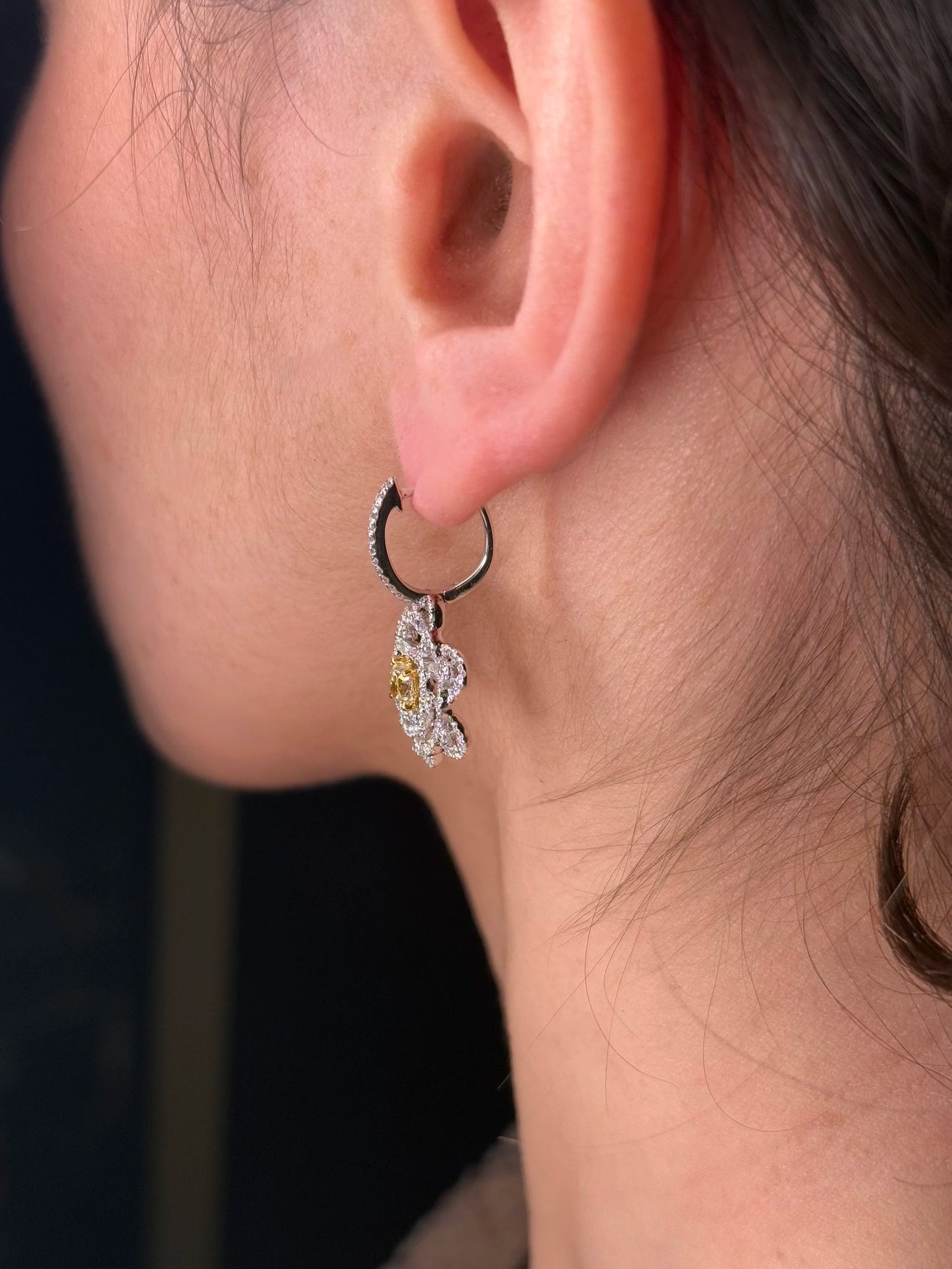 Ladies Two Tone Radiant Yellow Diamond Earrings