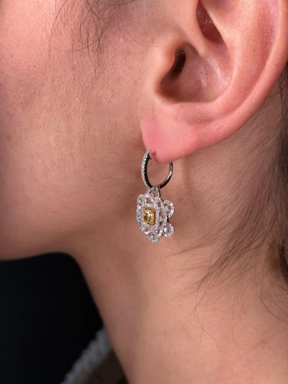 Ladies Two Tone Radiant Yellow Diamond Earrings