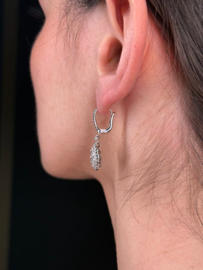 Ladies Pear Cluster Dangle Diamond Earrings