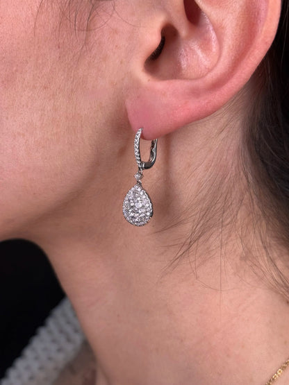 Ladies Pear Cluster Dangle Diamond Earrings