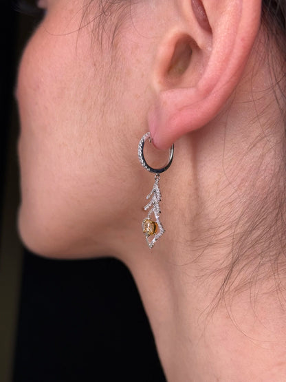 Ladies Two Tone Radiant Yellow Diamond Fancy Earrings