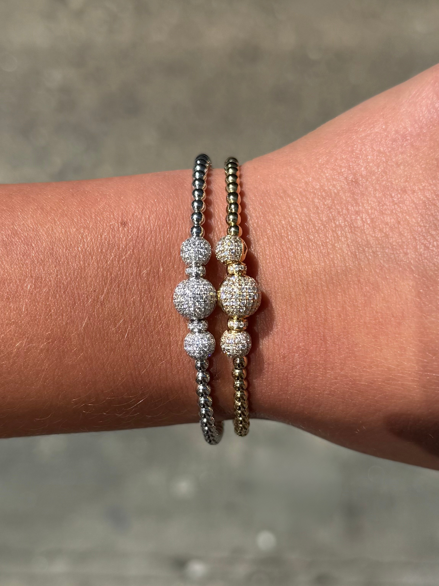 Ladies Triple Ball and Round Diamond Bracelet